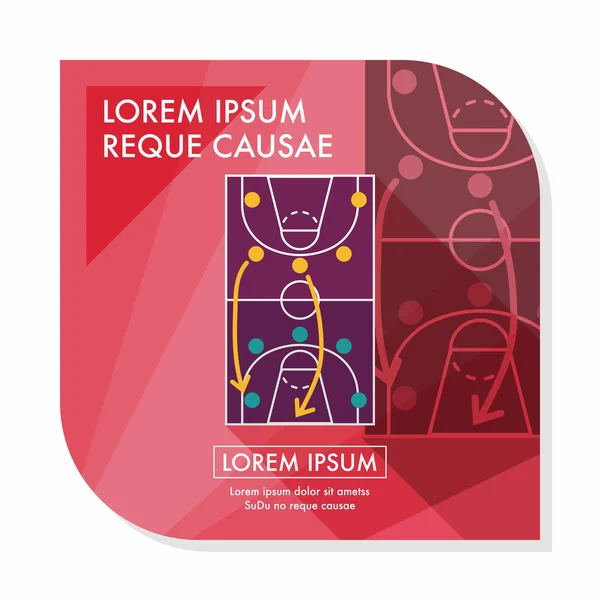 Placa de estratégia de basquete ícone plano com sombra longa, eps10 — Vetor de Stock