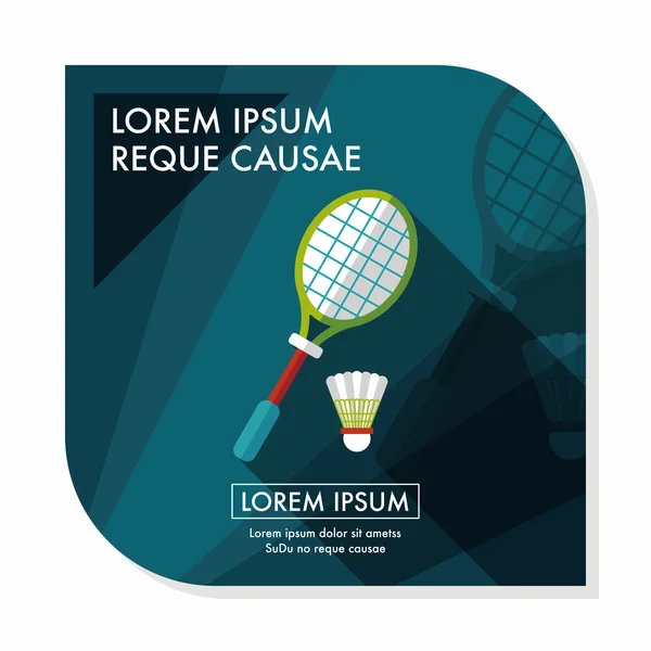 Бадминтонная ракетка и шаровая плоская икона с длинной тенью, епс10 — стоковый вектор