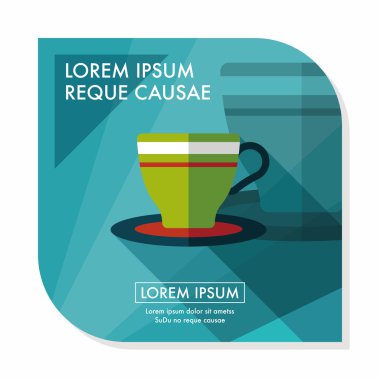 Kahve Kupası düz simgesi ile uzun gölge, eps10