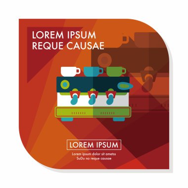 Kahve makinesi düz simgesi, uzun gölge, eps10