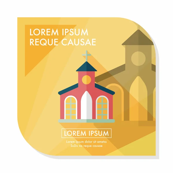 Building church flat icon with long shadow, eps10 — стоковый вектор