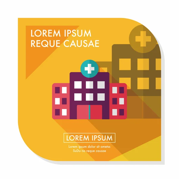 Building hospital flat icon with long shadow, eps10 — стоковый вектор