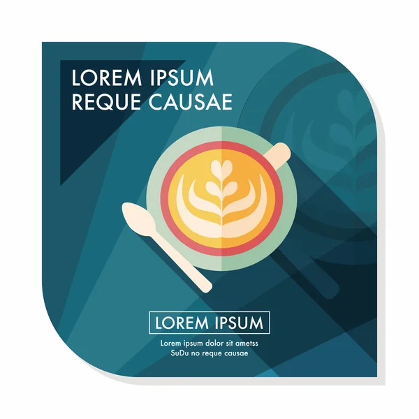 Koffie latte art platte pictogram met lange schaduw, eps10 — Stockvector