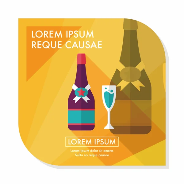 День Святого Валентина шампанського плоских значок з довгу тінь, eps10 — стоковий вектор