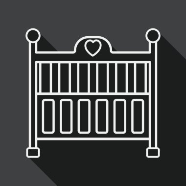 Bebek beşik yatak düz simgesiyle uzun gölge, eps10