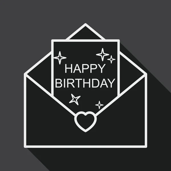 Feliz cumpleaños icono plano tarjeta con sombra larga, eps10 — Vector de stock