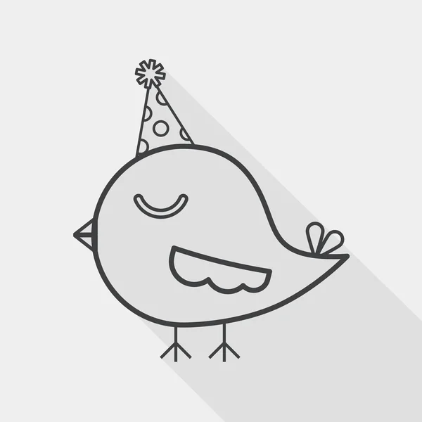 長い影、eps10 の誕生日帽子フラット アイコンを持つ鳥 — ストックベクタ