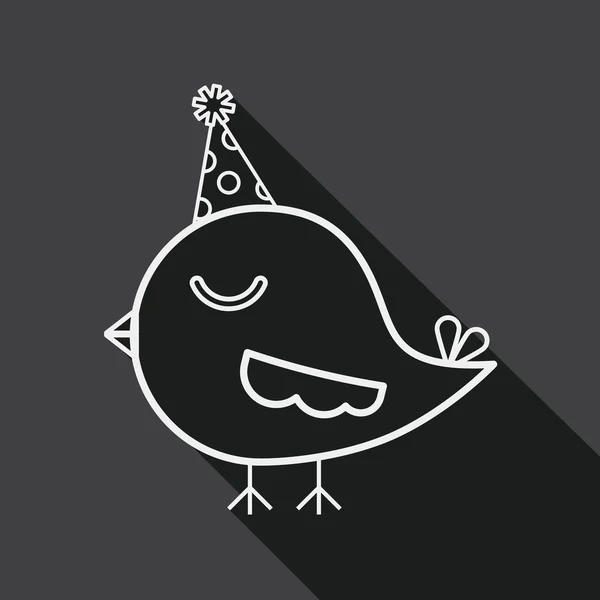 Vogel met verjaardag hoed platte pictogram met lange schaduw, eps10 — Stockvector