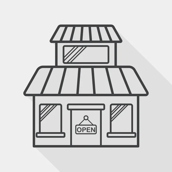Edificio negozio negozio icona piatta con lunga ombra, eps10 — Vettoriale Stock