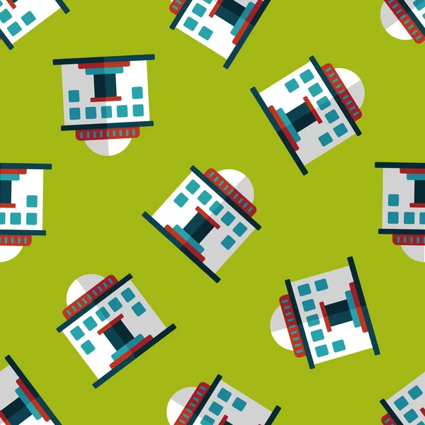 建物フラット アイコン、eps10 のシームレスなパターン背景 — ストックベクタ