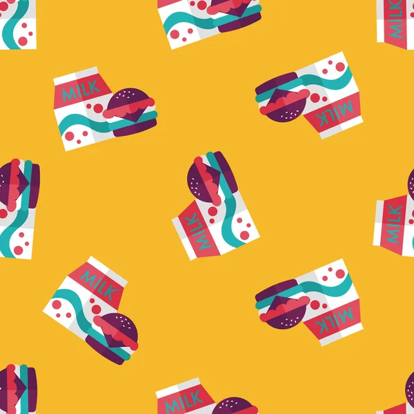 Hamburger and milk flat icon,eps10 seamless pattern background — Stock Vector