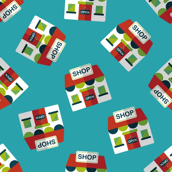 ショッピング ストア フラット アイコン、eps10 のシームレスなパターン背景 — ストックベクタ
