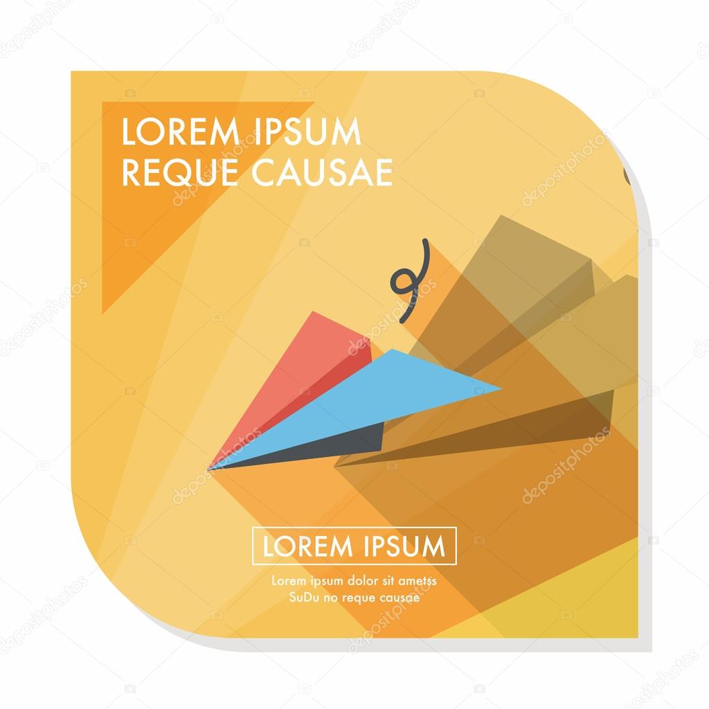 Paper airplane flat icon with long shadow
