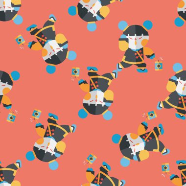 Çin yeni yılı kız düz simgesi, eps10 Dikişsiz desen arka plan