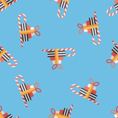 Noel atlı kızak hediye sepeti düz simgesi, eps10 Dikişsiz desen arka plan