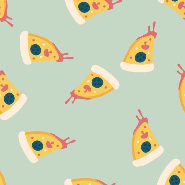Pizza düz simgesi, eps10 Dikişsiz desen arka plan