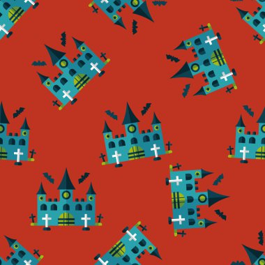 Cadılar Bayramı kale düz simgesi, eps10 Dikişsiz desen arka plan