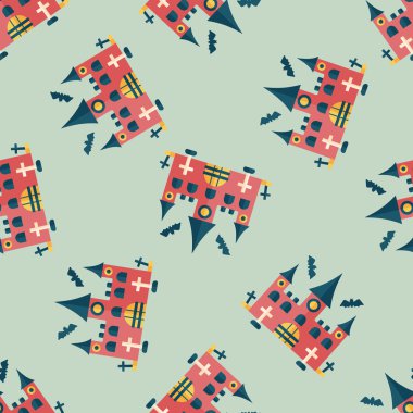 Cadılar Bayramı kale düz simgesi, eps10 Dikişsiz desen arka plan