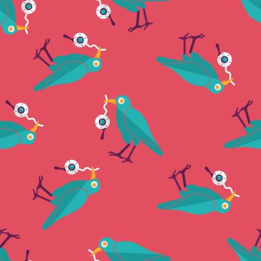 Cadılar Bayramı karga ve göz küresi düz simgesi, eps10 Dikişsiz desen arka plan