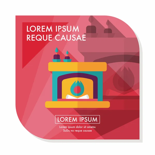 Різдвяний камін плоский значок з довгою тінь, триває10 — стоковий вектор