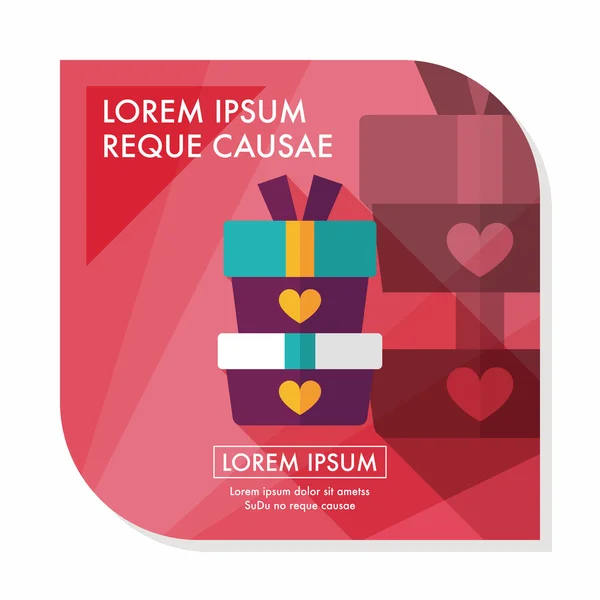 Icône plate cadeau Saint-Valentin avec ombre longue, eps10 — Image vectorielle