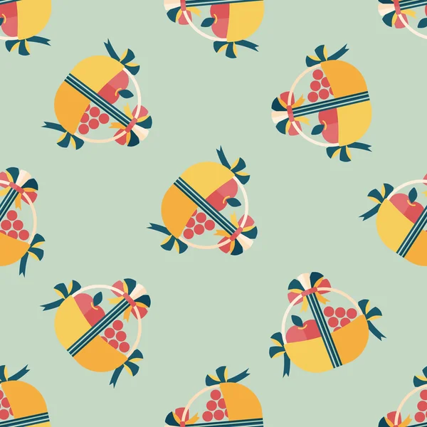 Icône plate de paniers-cadeaux de fruits, fond de motif sans couture eps10 — Image vectorielle