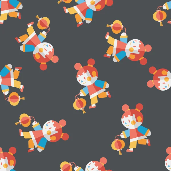 Chinese New Year girl flat icon, eps10 seamless pattern background — стоковый вектор