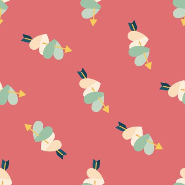 Sevgililer günü kalp ok ve yayla düz simgesi, e Dikişsiz desen arka plan