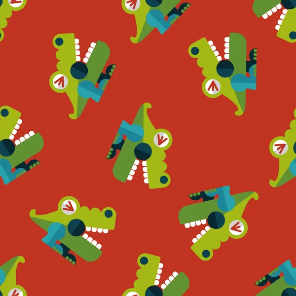Крокодила іграшка плоский значок, тримає 10 безшовних візерунків фону — стоковий вектор