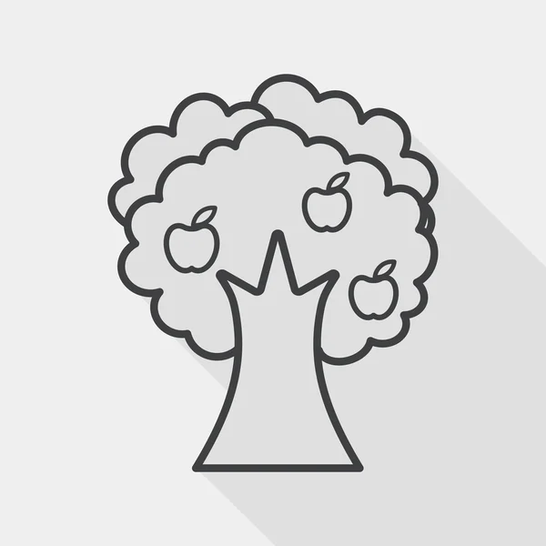 Jablko strom ploché ikony s dlouhý stín, linie ikonu — Stockový vektor