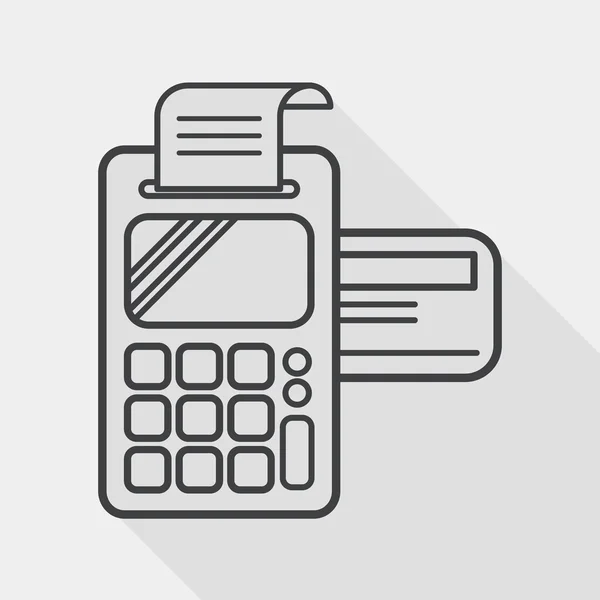 Winkelen creditcard machine-vlakke symbool met lange schaduw, lijn pictogram — Stockvector