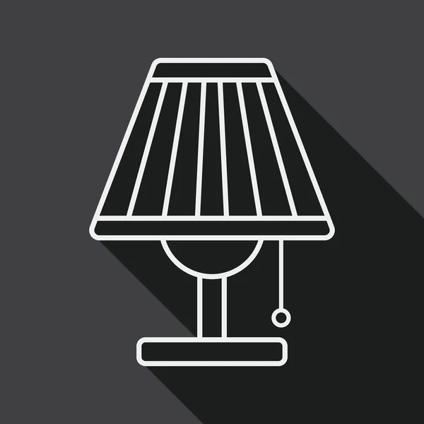 Ícone plano da lâmpada de mesa com sombra longa, ícone de linha — Vetor de Stock