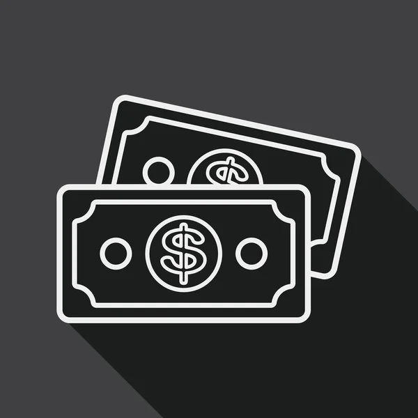 Handle penger kontant flat ikon med lang skygge, linjeikon – stockvektor