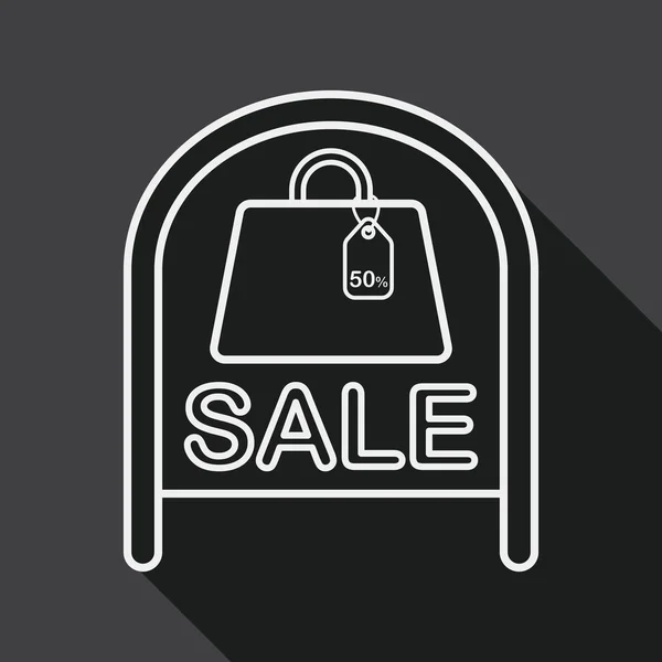 Shopping Store Verkauf Zeichen flache Symbol mit langen Schatten, Linie Symbol — Stockvektor