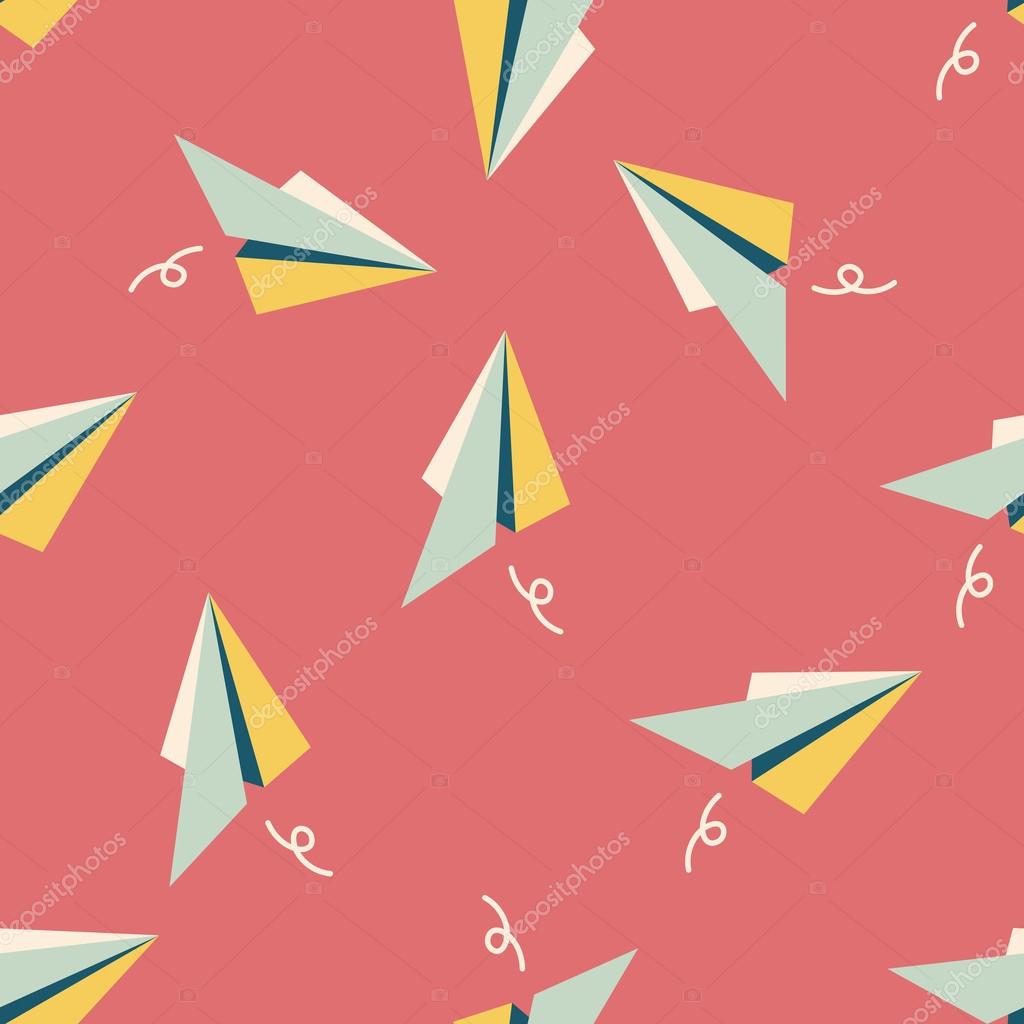Paper airplane flat icon seamless pattern background