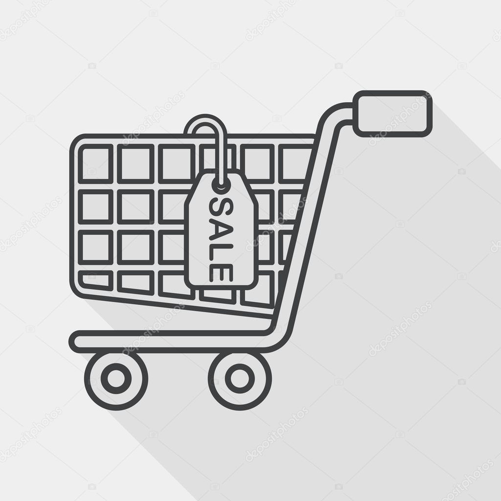 shopping cart flat icon with long shadow, line icon