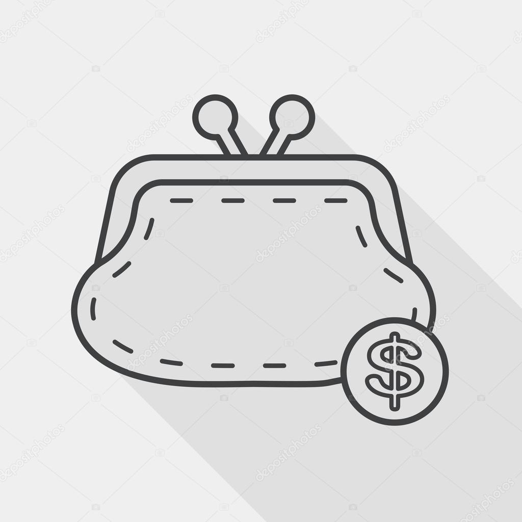 shopping change purse flat icon with long shadow, line icon