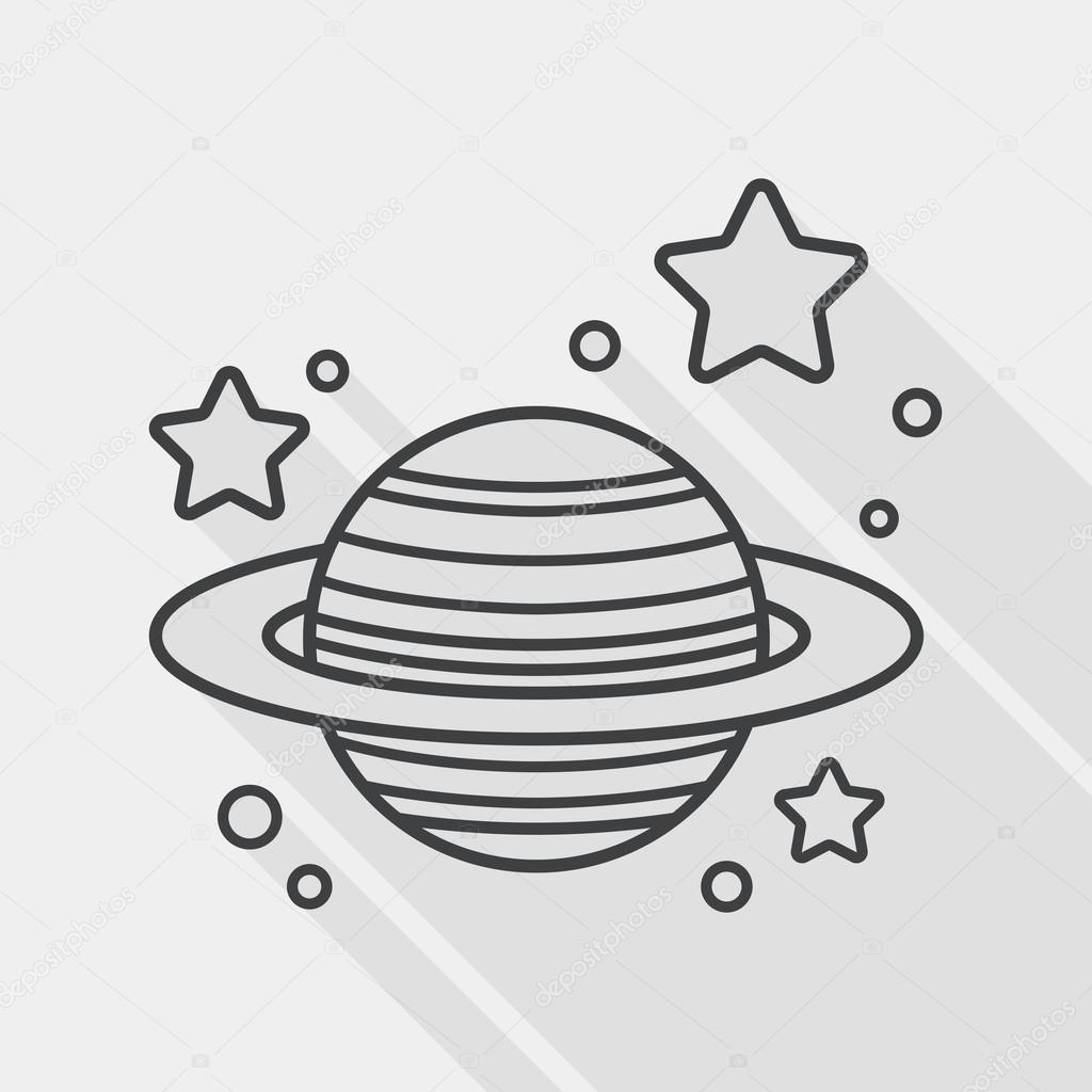 Space planet flat icon with long shadow, line icon