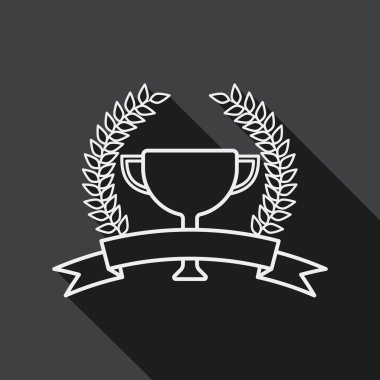Trophy Kupası ve defne düz simgesiyle uzun gölge, satırı simgesi