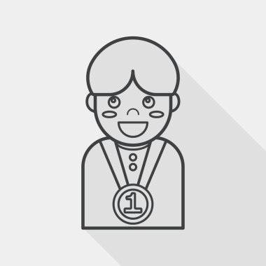 kazanan çocuk düz simgesi ile uzun gölge, satırı simgesi