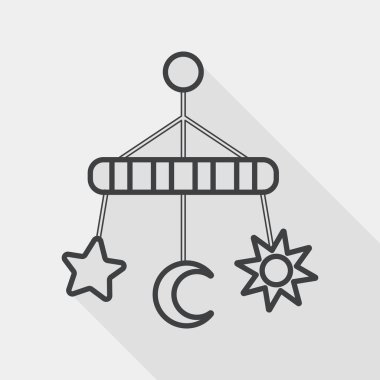 Oyuncak düz simgesi uzun gölge, eps 10, satırı simgesi ile asılı Bebek karyolası/beşik