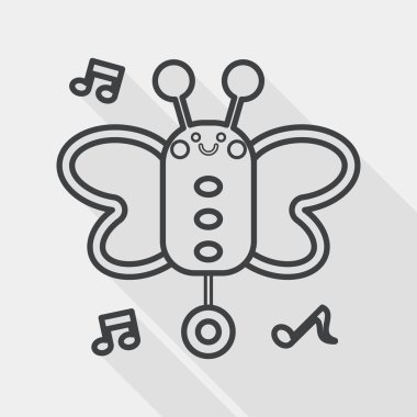 Kelebek müzik oyuncak düz simgesiyle uzun gölge, satırı simgesi