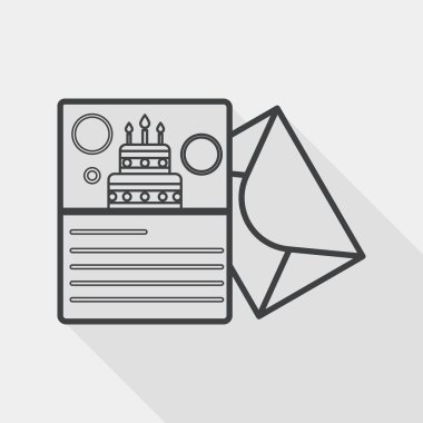 Mutlu doğum günü kartı düz simgesiyle uzun gölge, satırı simgesi