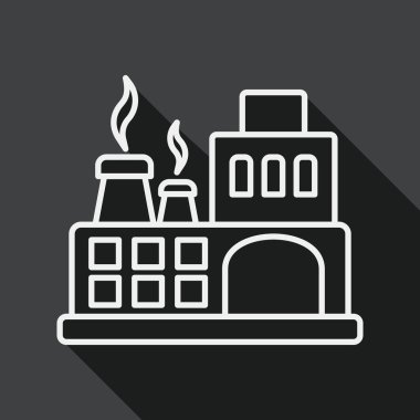 Bina Fabrika düz simgesi ile uzun gölge, satırı simgesi