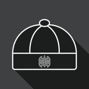 Çin şapka düz simgesi ile uzun gölge, satırı simgesi