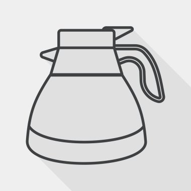 kahve su ısıtıcısı düz simgesi ile uzun gölge, satırı simgesi