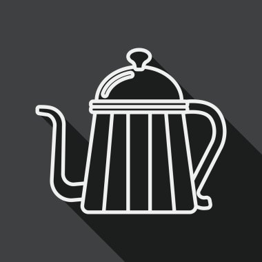 kahve su ısıtıcısı düz simgesi ile uzun gölge, satırı simgesi