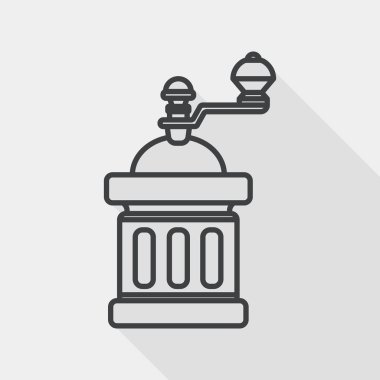 Öğütme kahve makinesi düz simgesiyle uzun gölge, satırı simgesi