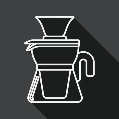 kahve su ısıtıcısı düz simgesi ile uzun gölge, satırı simgesi