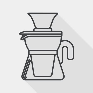 kahve su ısıtıcısı düz simgesi ile uzun gölge, satırı simgesi